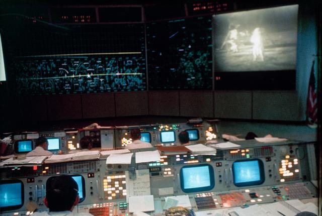 View of Mission Control Center (MCC) - Lunar Surface - Apollo XI - Extravehicular Activit…