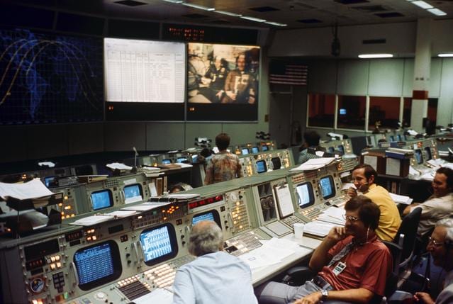 View of Mission Control during joint U.S.-USSR ASTP mission